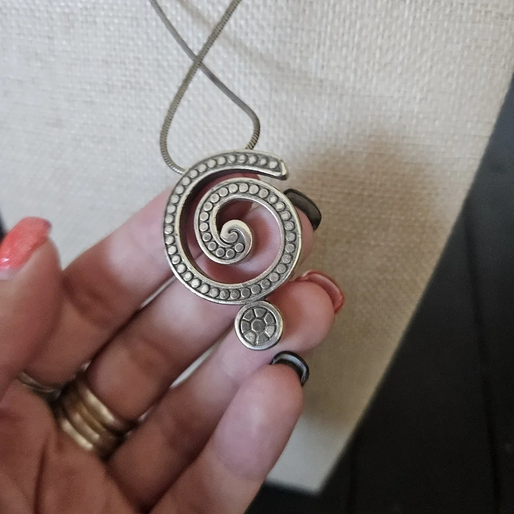 Brighton Vintage Elegant Whirl Spiral Pendant Necklace Silver Statement Jewelry
